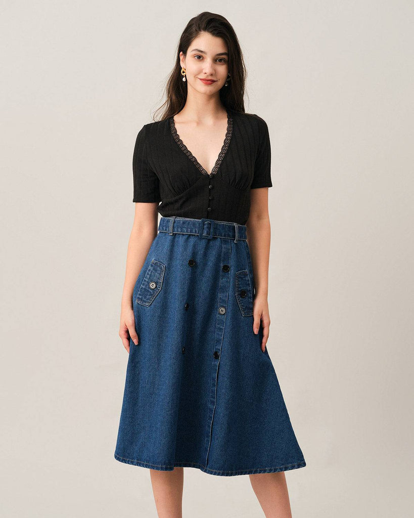 The Double-breasted Retro Denim Skirt - RIHOAS