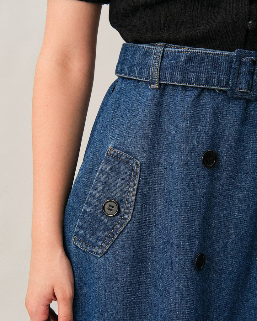 The Double-breasted Retro Denim Skirt - RIHOAS
