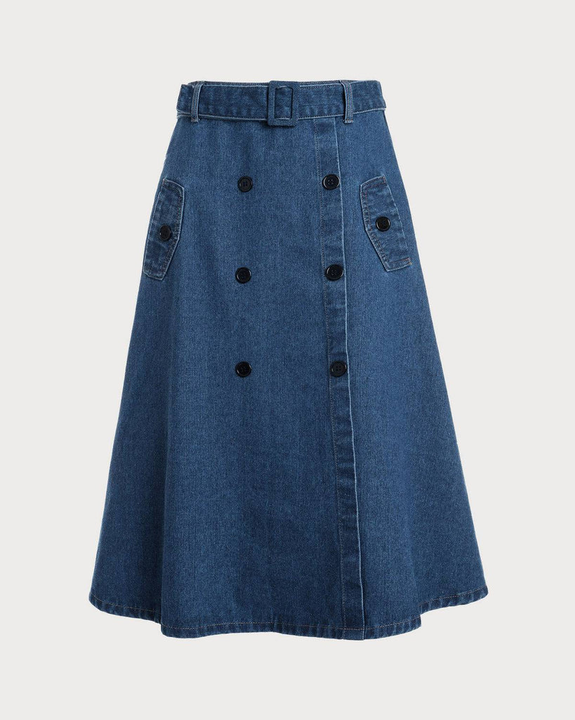 The Double-breasted Retro Denim Skirt - RIHOAS