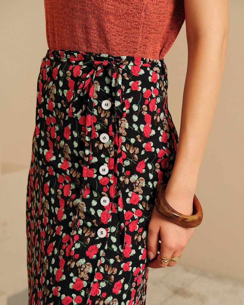 The Floral Button-Up Split Skirt - RIHOAS