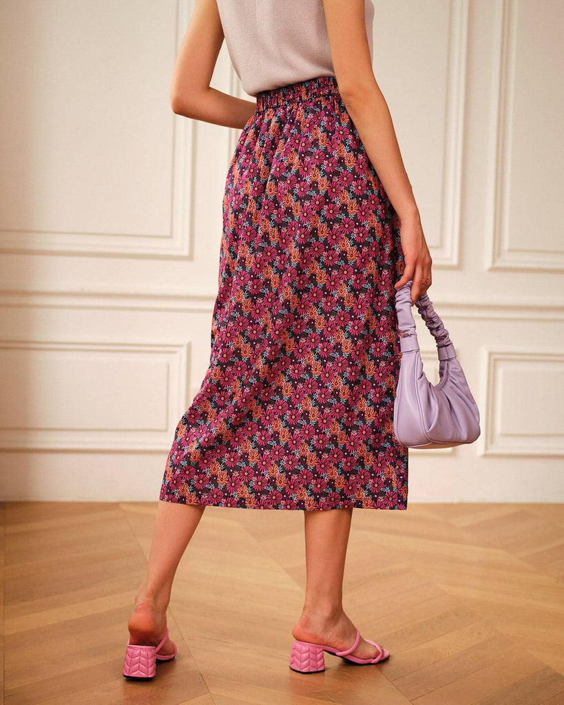 The High Waisted Elastic Floral Skirt - RIHOAS