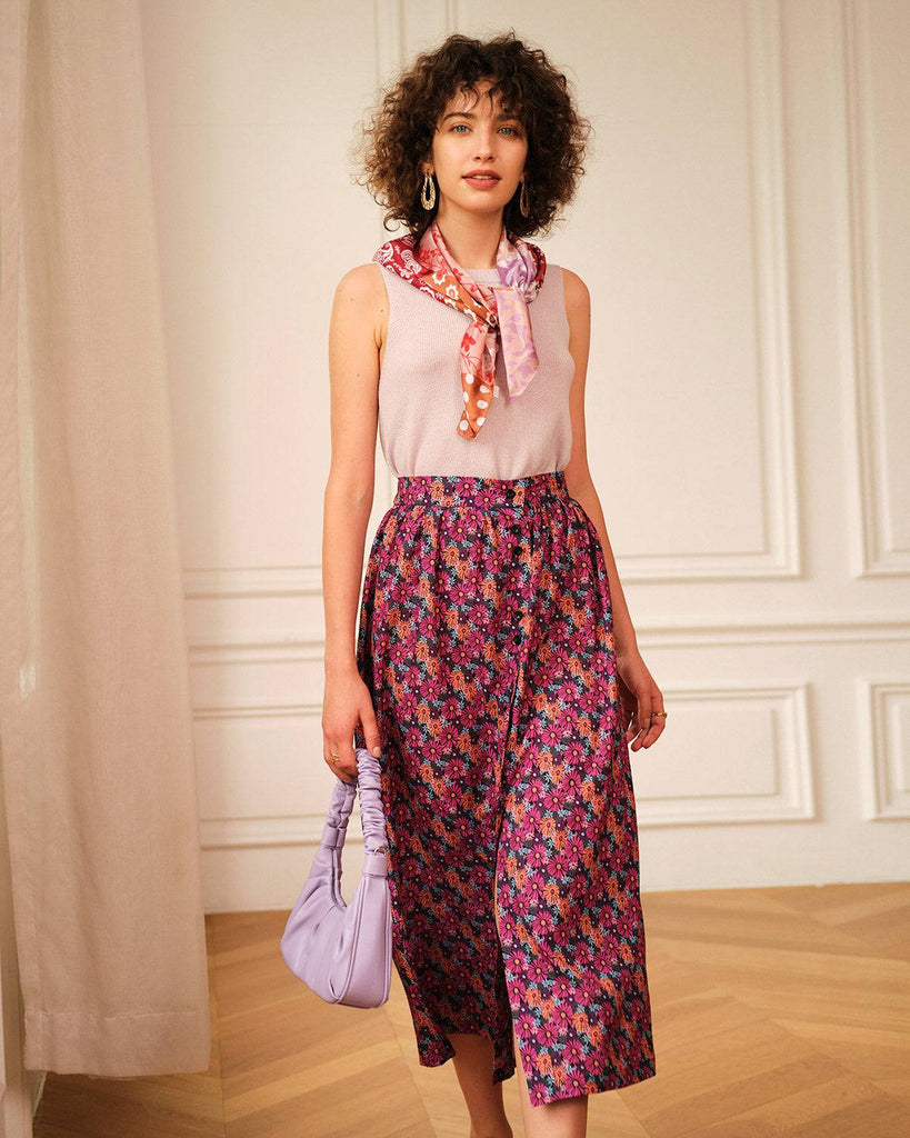 The High Waisted Elastic Floral Skirt - RIHOAS