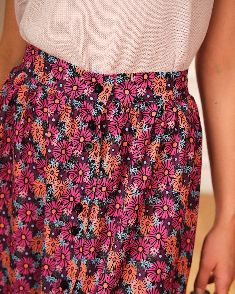 The High Waisted Elastic Floral Skirt - RIHOAS
