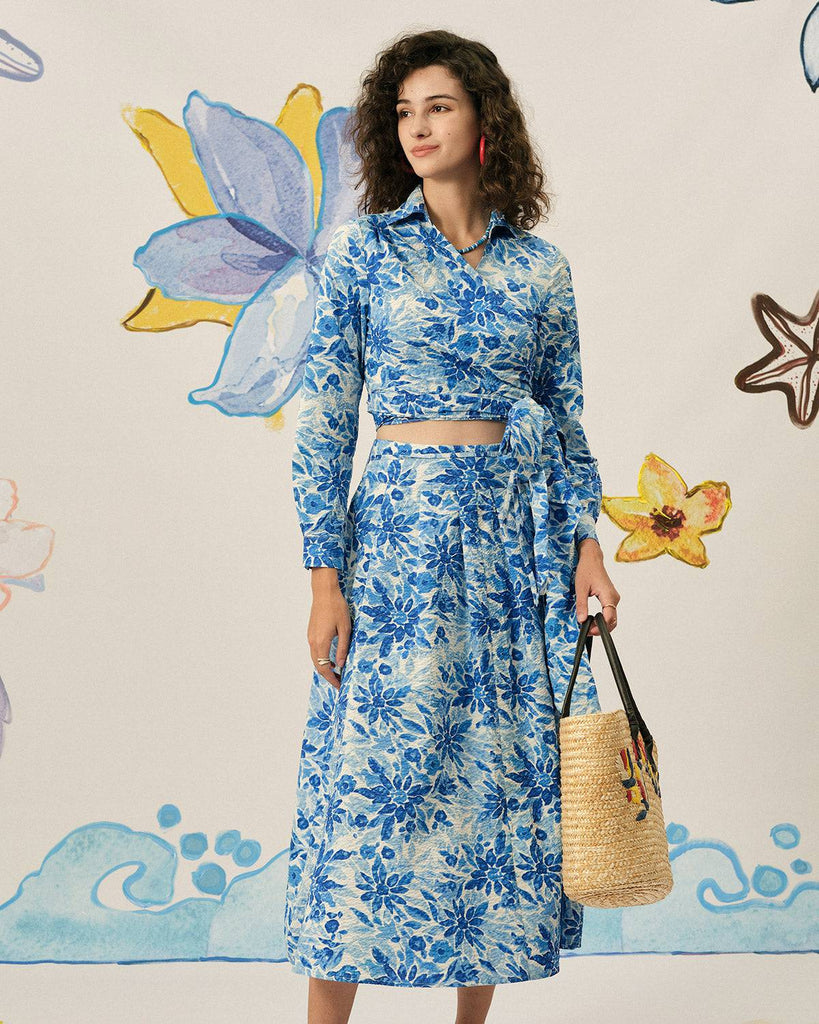 The High Waisted Pleated Floral Skirt - RIHOAS