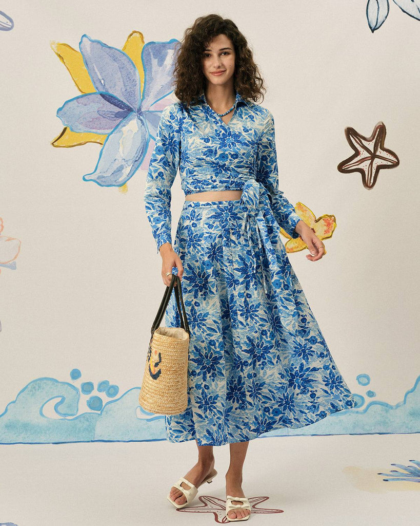 The High Waisted Pleated Floral Skirt - RIHOAS