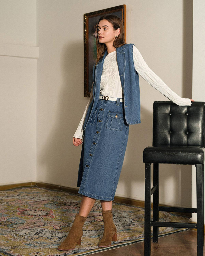 The High Waisted Retro Denim Skirt - RIHOAS