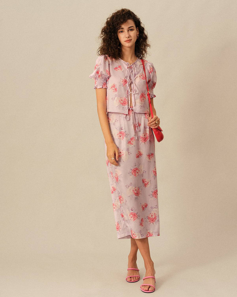 The High Waisted Tie Floral Skirt - RIHOAS