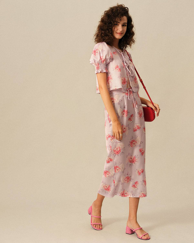 The High Waisted Tie Floral Skirt - RIHOAS
