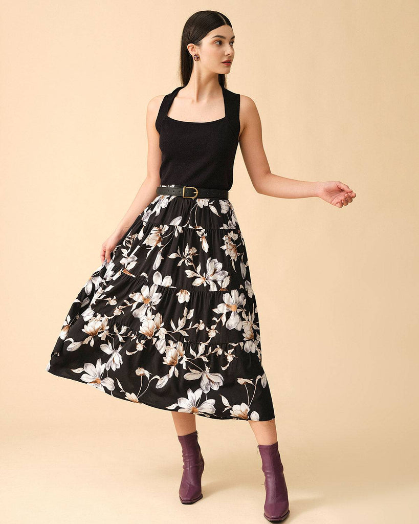 The High Waisted Zipper Floral Skirt - RIHOAS