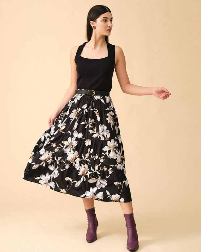 High waisted black skirt with zipper cheap