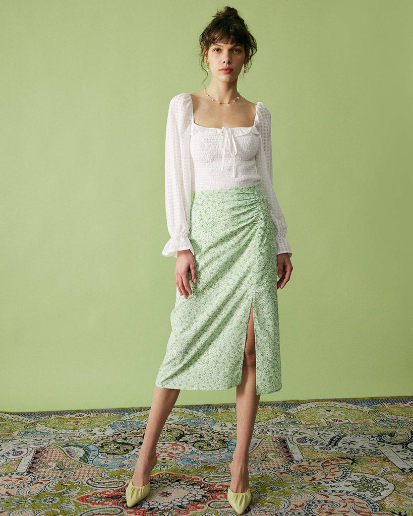 The Ruched Split Floral Skirt - RIHOAS