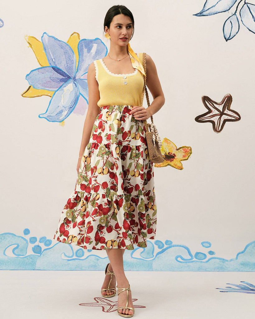 The Ruffle Fruit Print A-line Skirt - RIHOAS