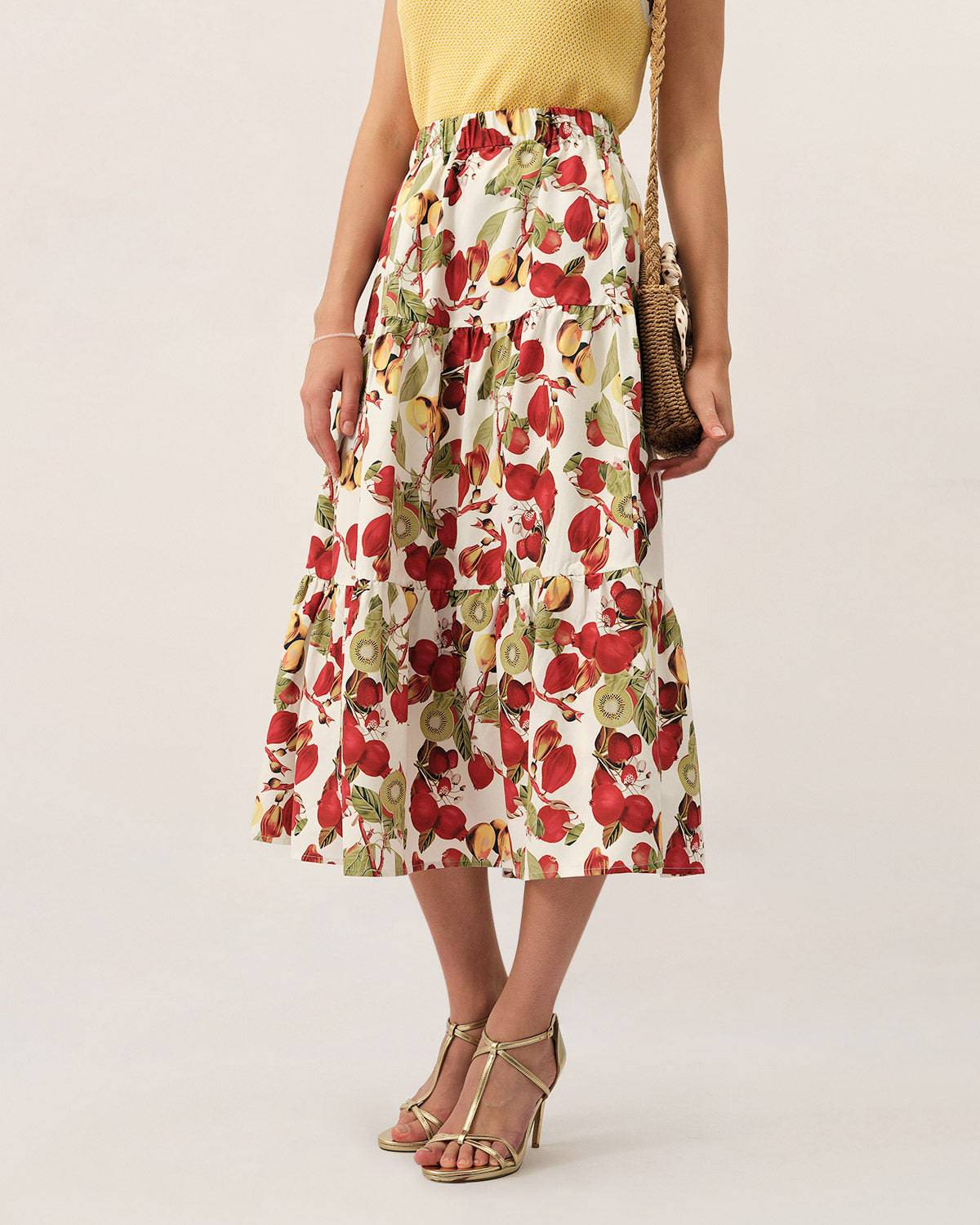 fruit-print flared skirt