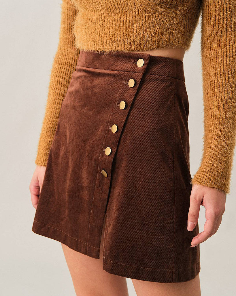 The Solid Button-up Corduroy Skirt - RIHOAS