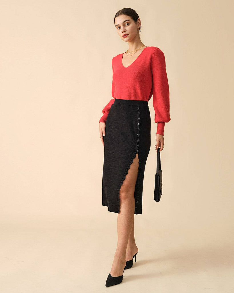 The Solid Scallop-edge High-waisted Skirt - RIHOAS