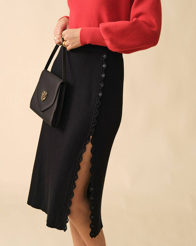 The Solid Scallop-edge High-waisted Skirt - RIHOAS