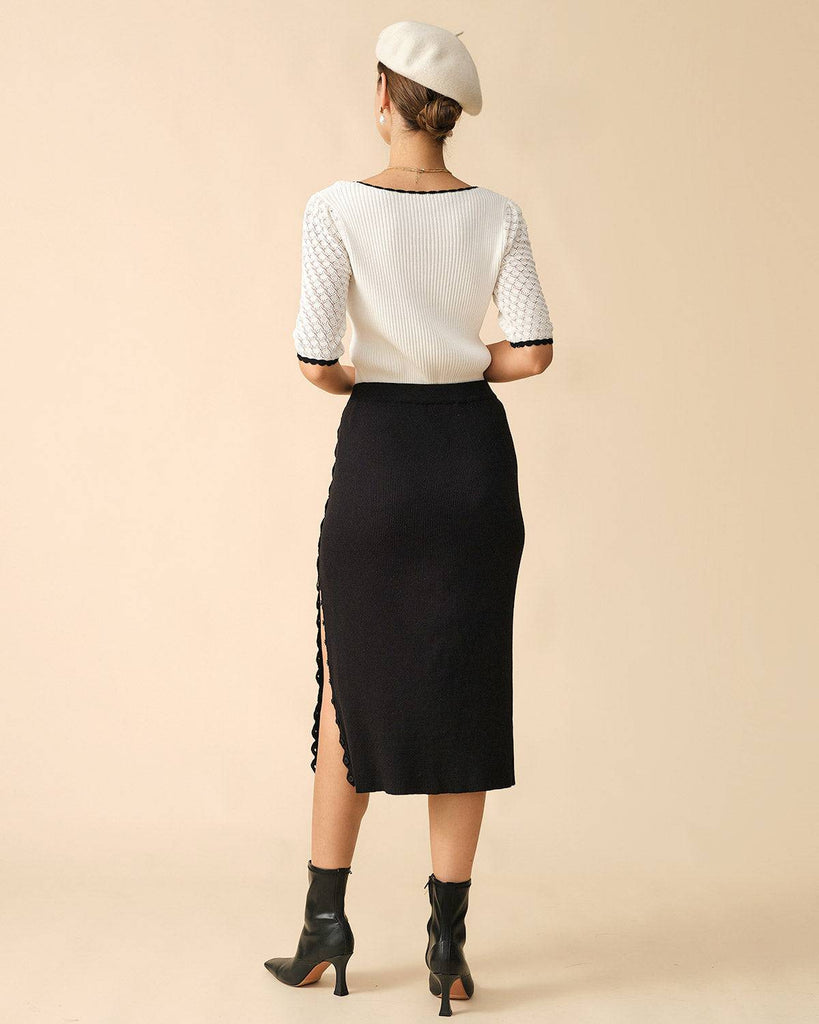 The Solid Scallop-edge High-waisted Skirt - RIHOAS