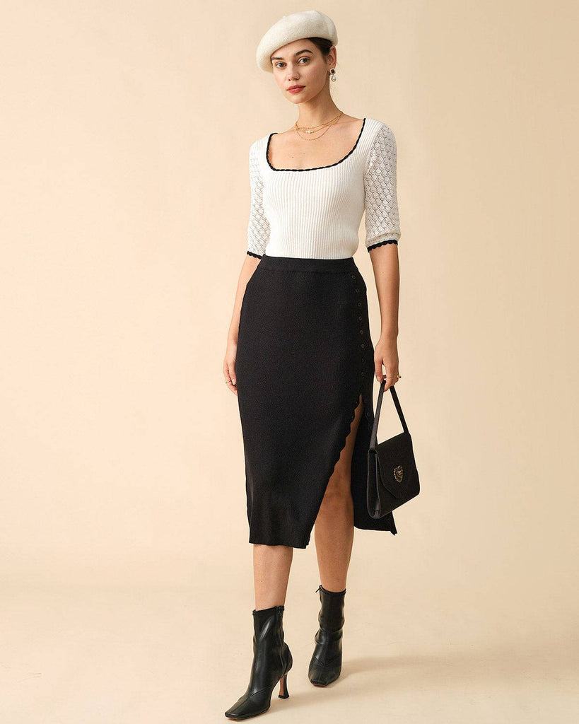 The Solid Scallop-edge High-waisted Skirt - RIHOAS