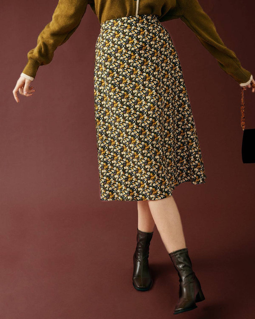 The Floral A-line Midi Skirt - RIHOAS