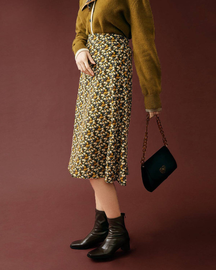 The Floral A-line Midi Skirt - RIHOAS