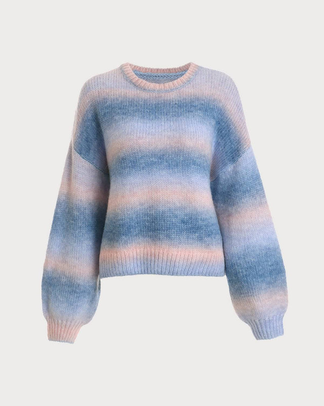 The Ombre Print Lantern Sleeve Sweater - RIHOAS
