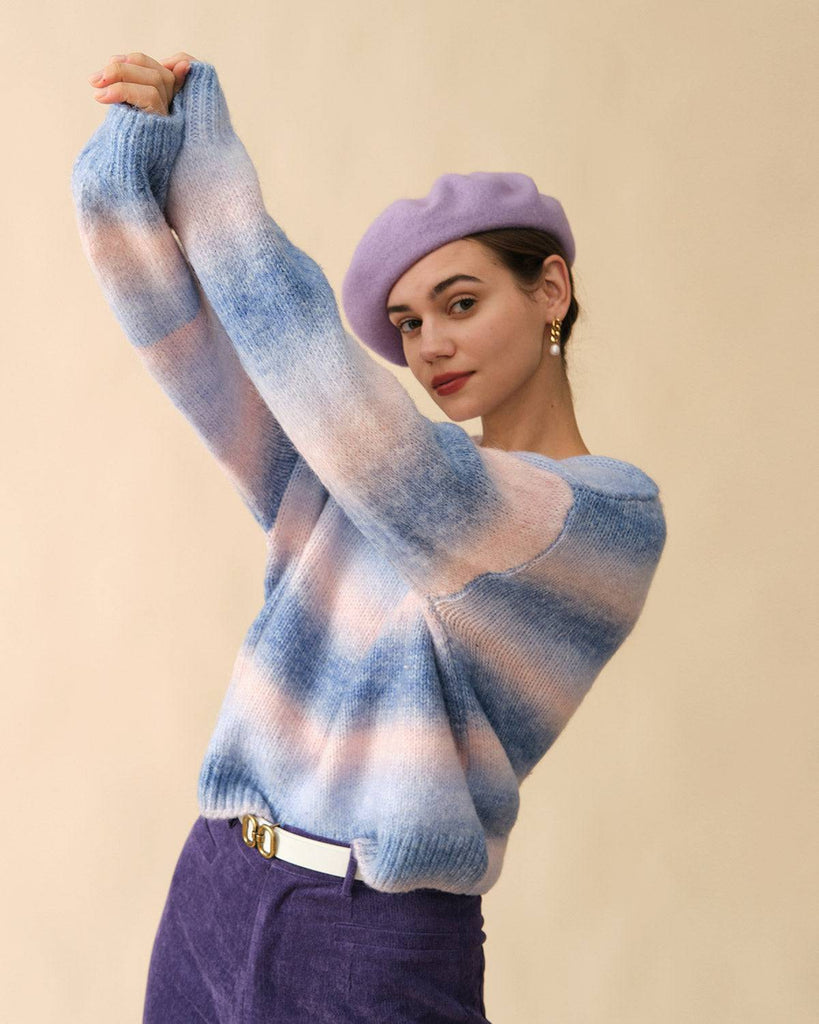 The Ombre Print Lantern Sleeve Sweater - RIHOAS
