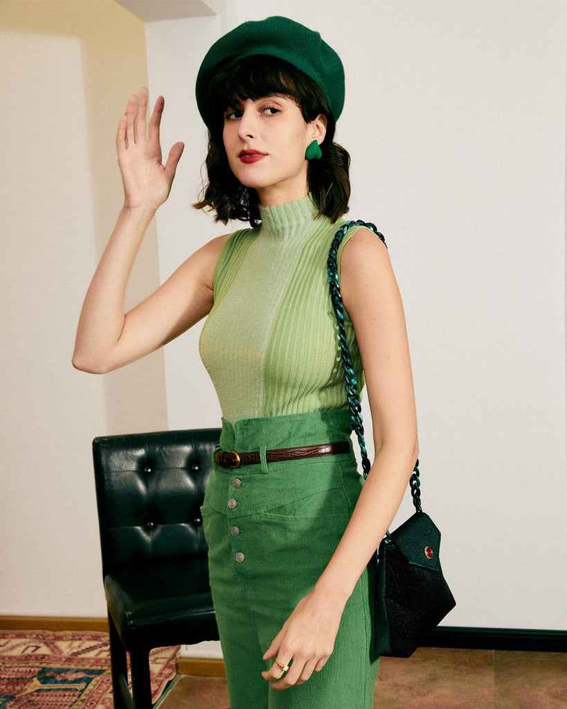 The Ribbed Turtleneck Tank Top - RIHOAS