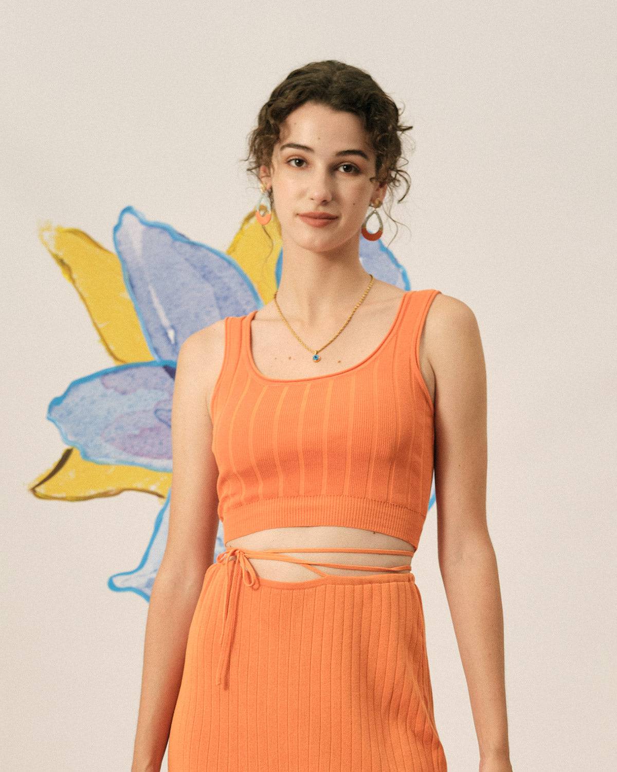 Orange knit crop top clearance