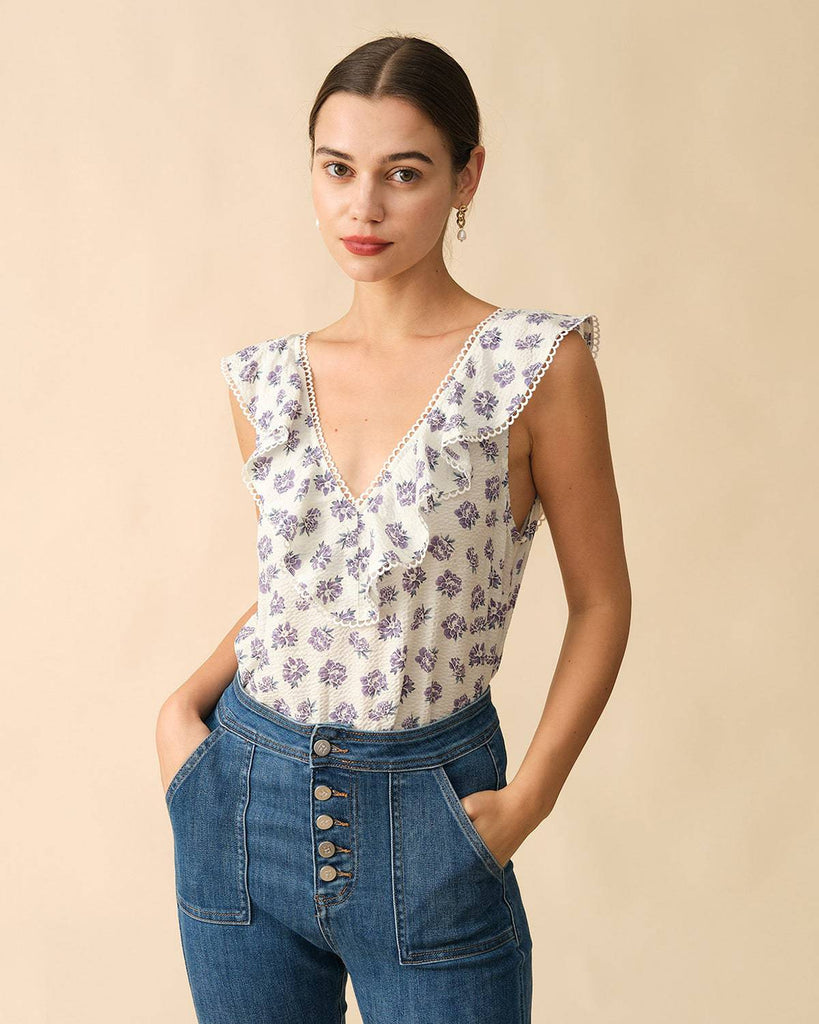 The Ruffle Trim Floral Sleeveless Tank Top - RIHOAS