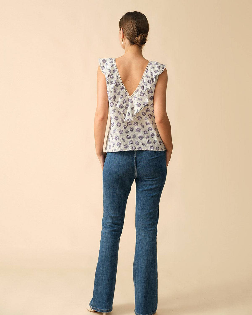 The Ruffle Trim Floral Sleeveless Tank Top - RIHOAS