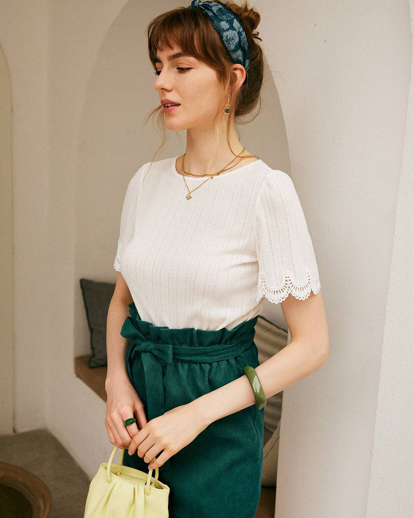 Puff Sleeve Shirred Cuffs Roundneck Plain Tee - RIHOAS