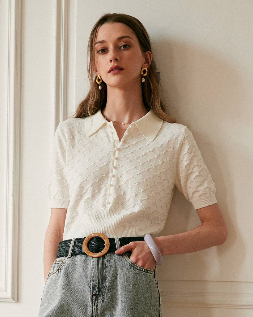 The Short Sleeve Textured Lapel Knit Tee - RIHOAS