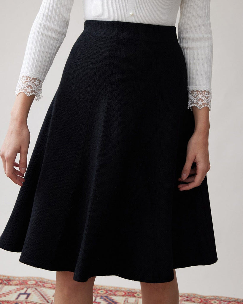 The A-line Knitted Midi Skirt Black Bottoms - RIHOAS