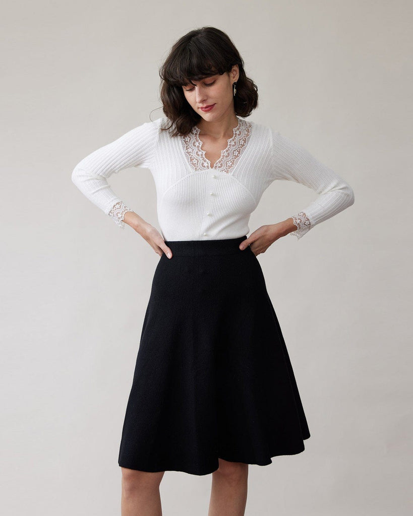 The A-line Knitted Midi Skirt Bottoms - RIHOAS