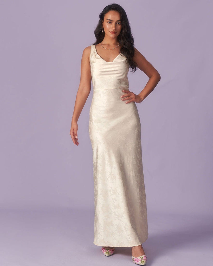 The Apricot Cowl Neck Jacquard Maxi Dress Dresses - RIHOAS