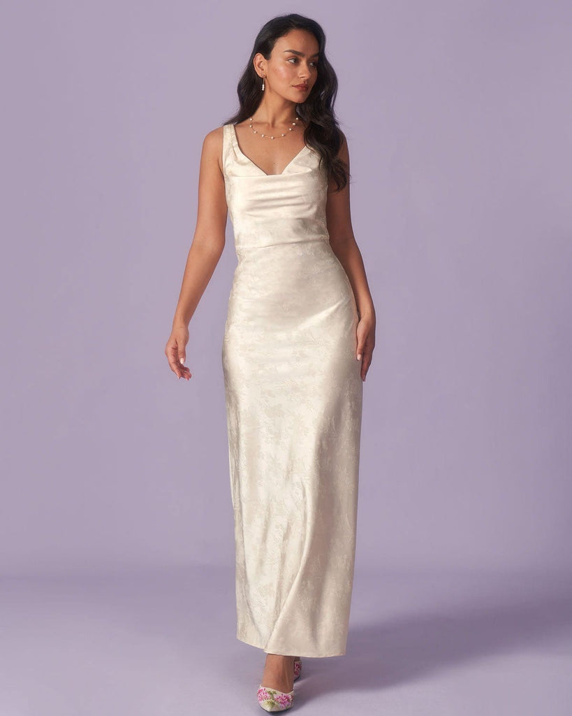 The Apricot Cowl Neck Jacquard Maxi Dress Dresses - RIHOAS