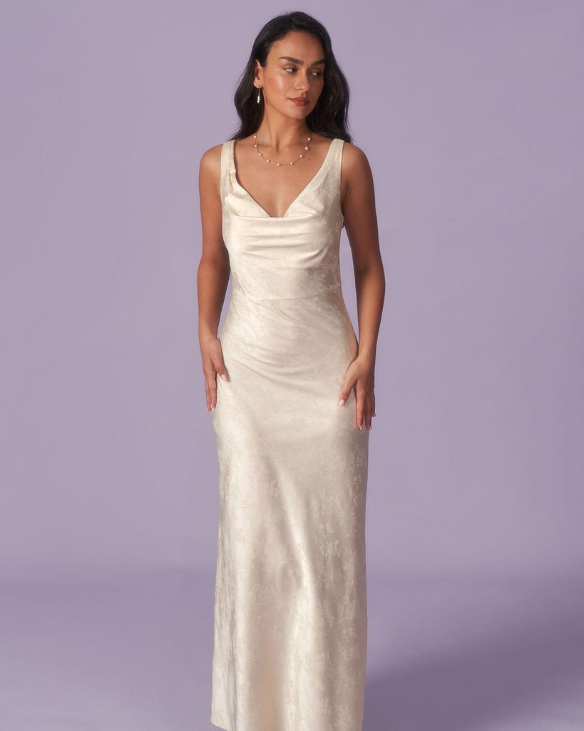 The Apricot Cowl Neck Jacquard Maxi Dress Dresses - RIHOAS