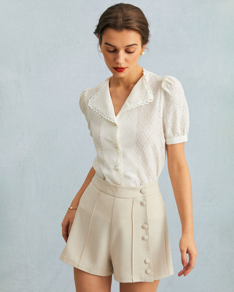 The Apricot High Waisted Button Detail Shorts Bottoms - RIHOAS
