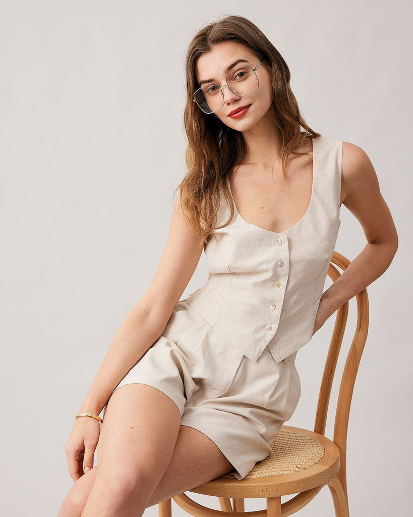 The Apricot Round Neck Solid Vest Tops - RIHOAS