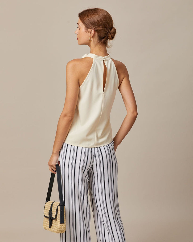 The Apricot Solid Tie Tank Top Tops - RIHOAS