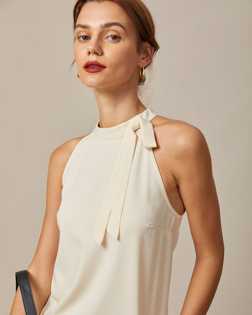 The Apricot Solid Tie Tank Top Tops - RIHOAS