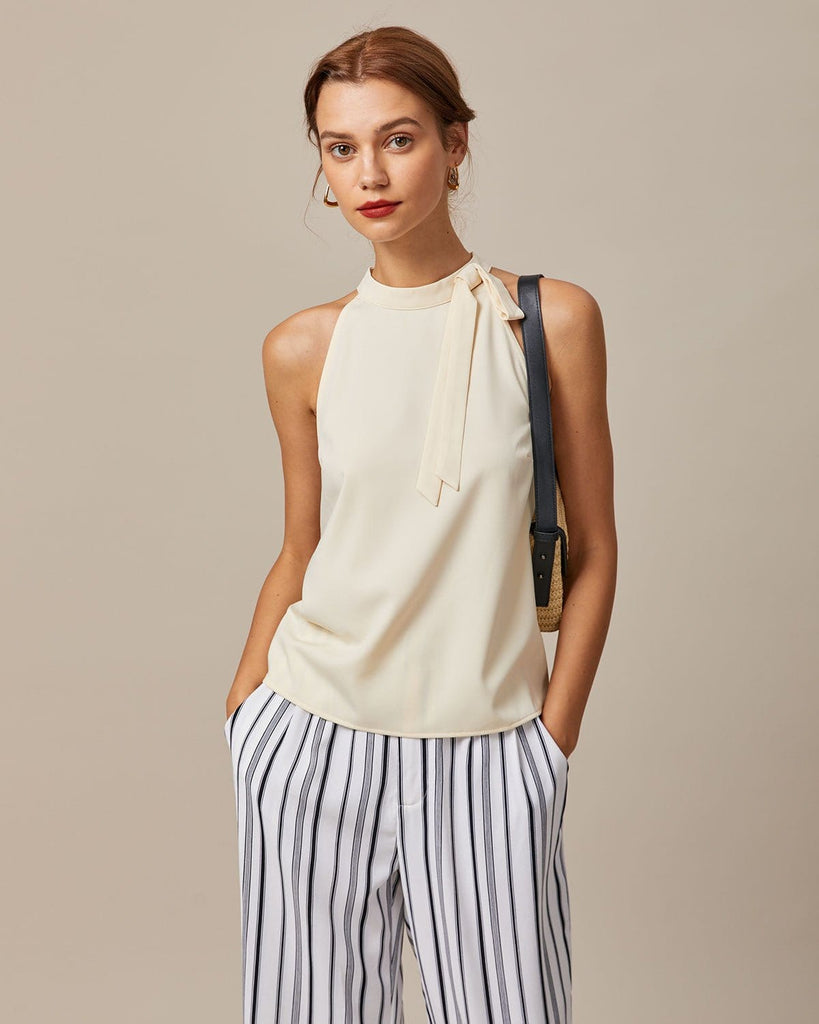 The Apricot Solid Tie Tank Top Tops - RIHOAS