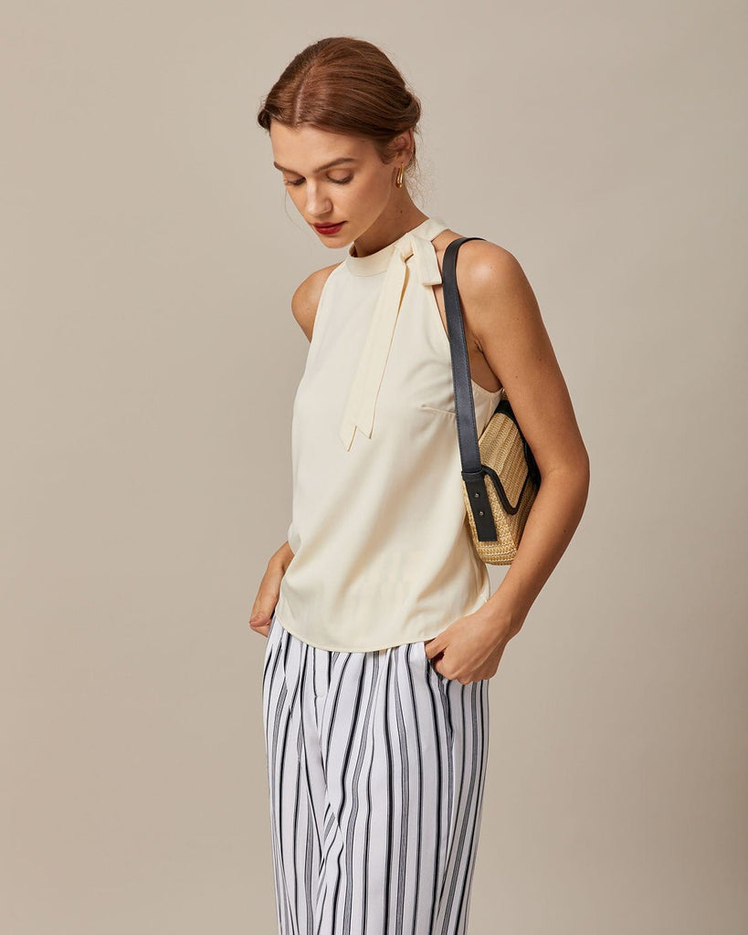 The Apricot Solid Tie Tank Top Tops - RIHOAS