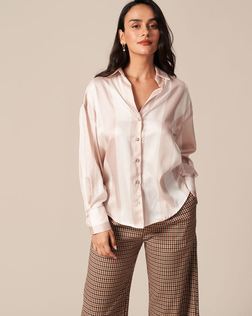 The Apricot Striped Long Sleeves Shirt Apricot Tops - RIHOAS