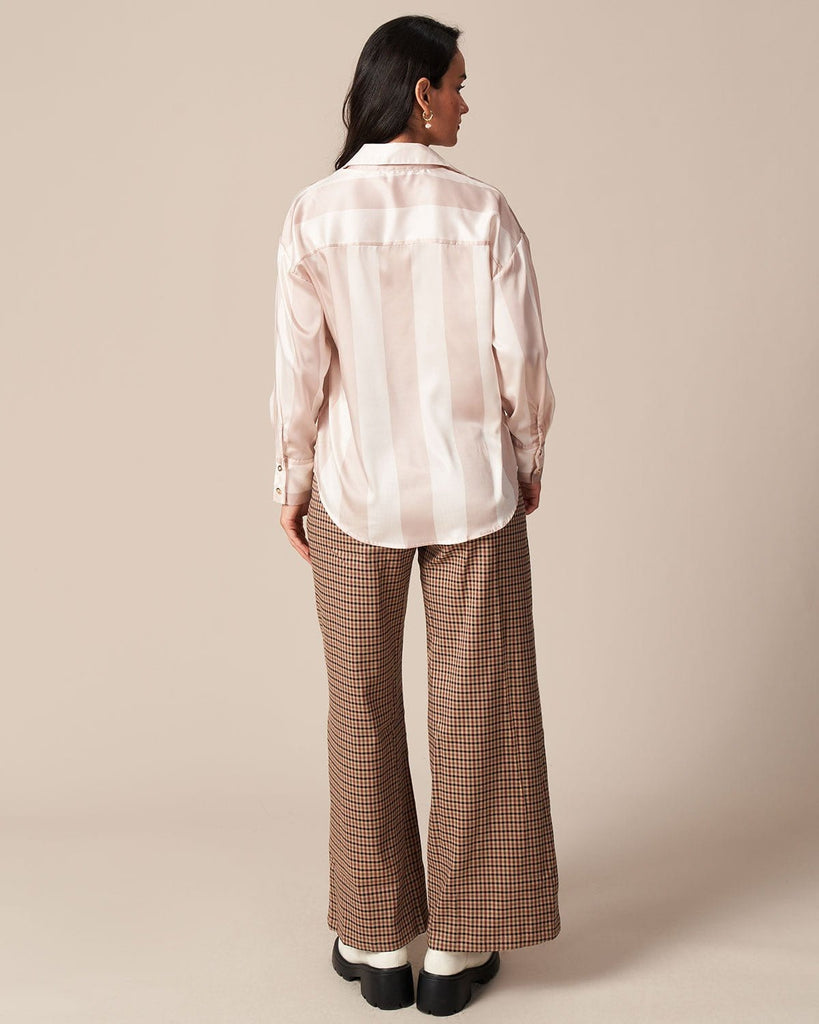 The Apricot Striped Long Sleeves Shirt Tops - RIHOAS