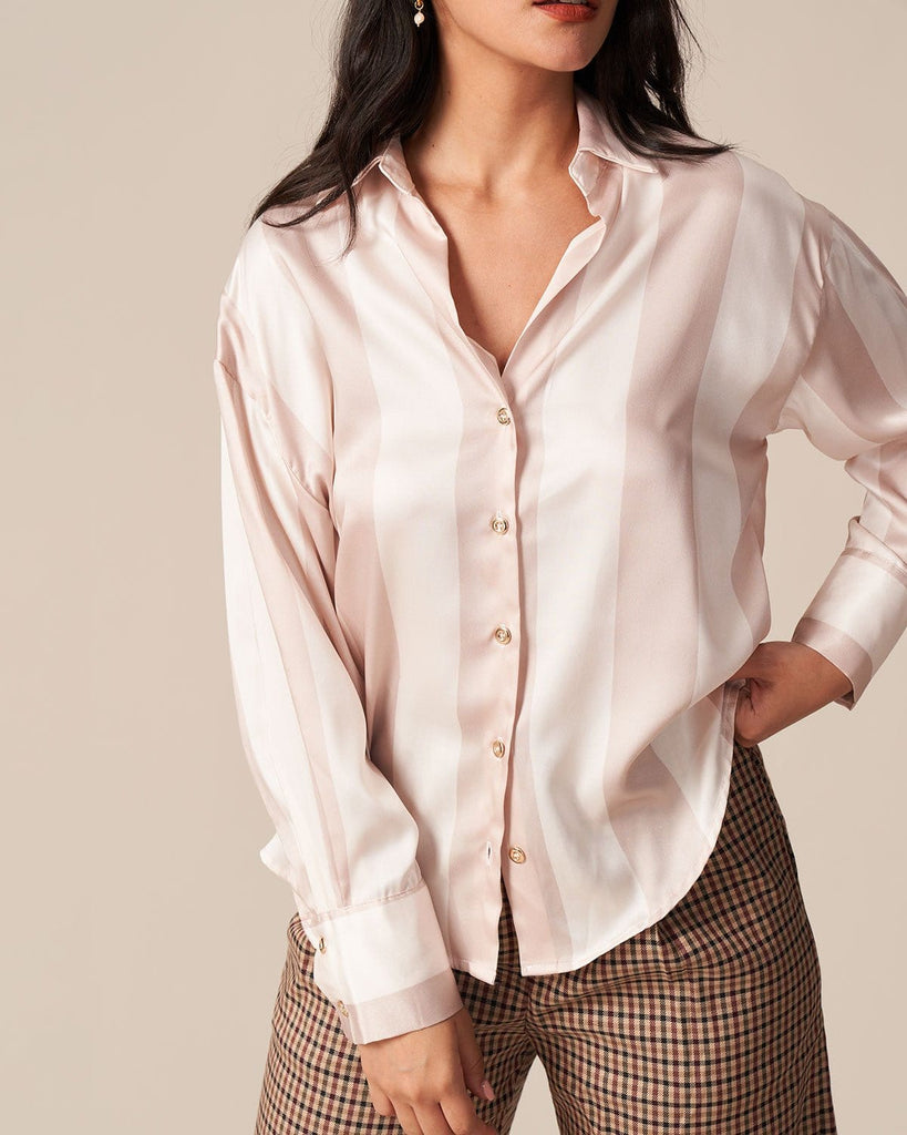 The Apricot Striped Long Sleeves Shirt Tops - RIHOAS