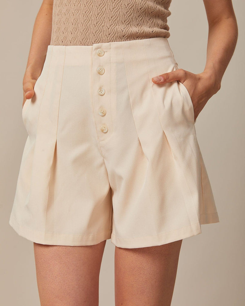 The Apricot Striped Pleated Button Up Shorts Apricot Bottoms - RIHOAS