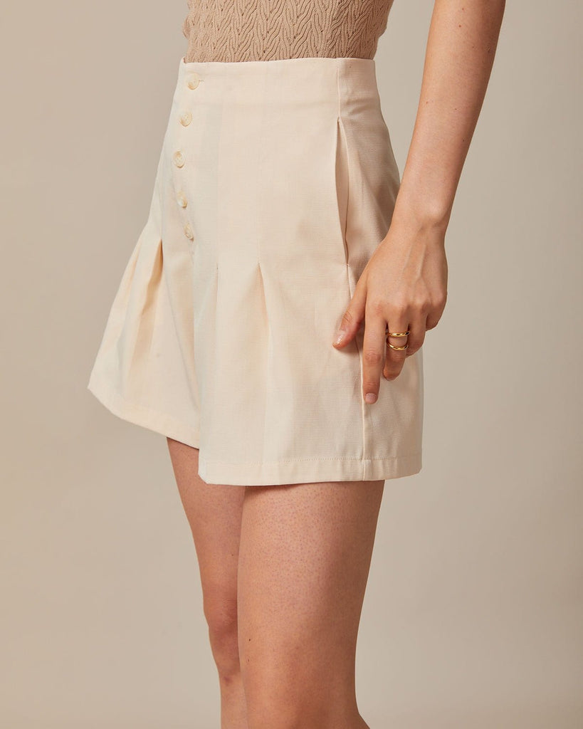 The Apricot Striped Pleated Button Up Shorts Bottoms - RIHOAS