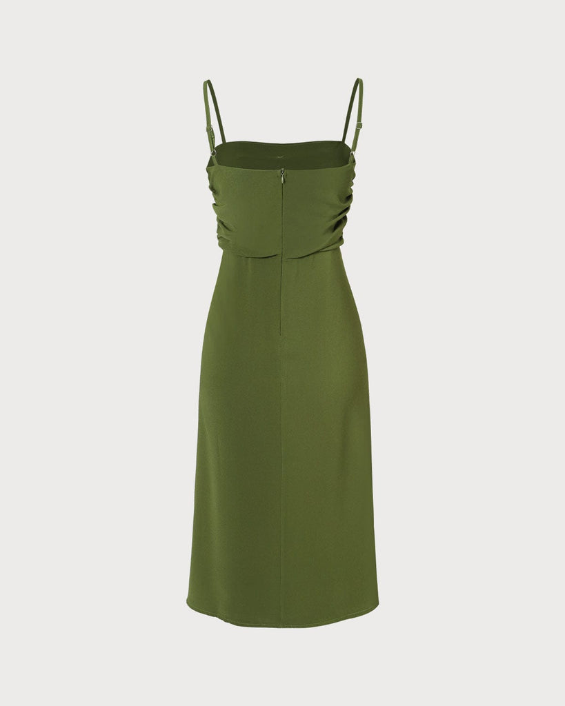 The Army Green Solid Pleated Midi Dress & Reviews Army Green