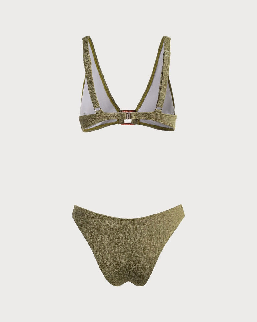 The Army Green V-neck Square Ring Bikini Set Bikinis - RIHOAS
